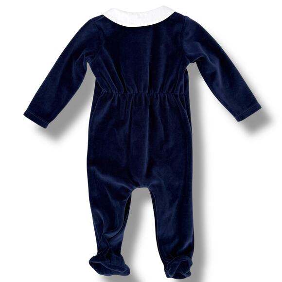 Edgehill Collection Baby Boy Navy Velour Footed Romper Size 9M Peter Pan Collar - Picture 4 of 6